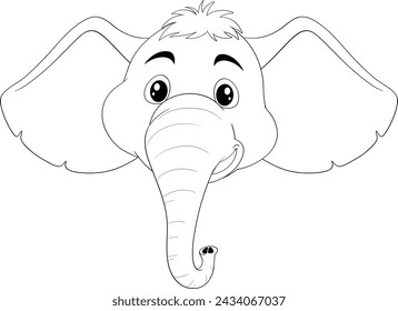 Black and white drawing of a smiling elephant.