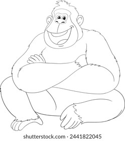 Black and white drawing of a smiling gorilla