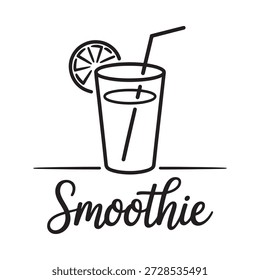 eine schwarz-weiße Zeichnung eines Smoothies mit Stroh und Zitrone