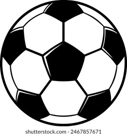 Black and white drawing of a soccer ball on white background