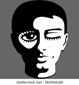 Black and white drawing. Social media avatar.