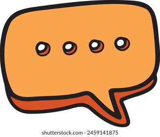 A black and white drawing of a speech bubble with dots in the middle. The speech bubble is drawn in a cartoon style and has a playful, lighthearted feel to it