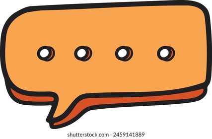 A black and white drawing of a speech bubble with dots in the middle. The speech bubble is drawn in a cartoon style and has a playful, lighthearted feel to it