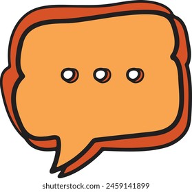 A black and white drawing of a speech bubble with dots in the middle. The speech bubble is drawn in a cartoon style and has a playful, lighthearted feel to it