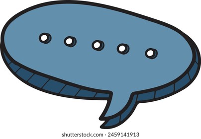 A black and white drawing of a speech bubble with dots in the middle. The speech bubble is drawn in a cartoon style and has a playful, lighthearted feel to it