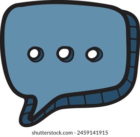 A black and white drawing of a speech bubble with dots in the middle. The speech bubble is drawn in a cartoon style and has a playful, lighthearted feel to it