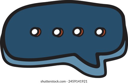 A black and white drawing of a speech bubble with dots in the middle. The speech bubble is drawn in a cartoon style and has a playful, lighthearted feel to it