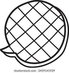 A black and white drawing of a speech bubble with dots in the middle. The speech bubble is drawn in a cartoon style and has a playful, lighthearted feel to it