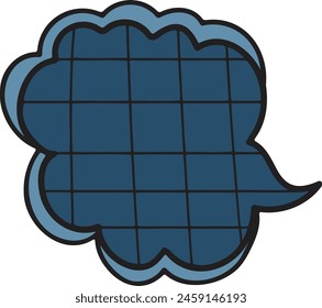A black and white drawing of a speech bubble with dots in the middle. The speech bubble is drawn in a cartoon style and has a playful, lighthearted feel to it