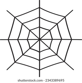 A black and white drawing of a spider web. Doodle line of the web of the spider vector object.