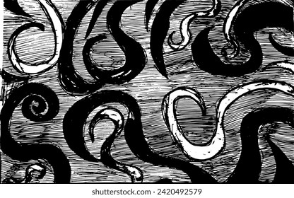 a black and white drawing of a spiral