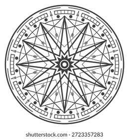 A black and white drawing of a star with arrows pointing to the center
