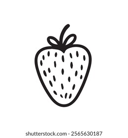 A black and white drawing of a strawberry