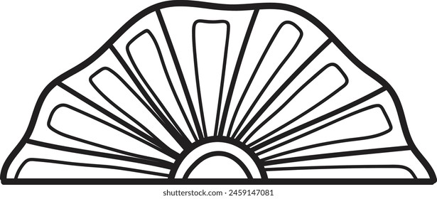 A black and white drawing of a sunflower with a large sunflower petal. The sunflower is in the center of the image and the petals are spread out in a circular shape. The drawing has a serene