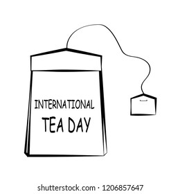 Black and white drawing of a tea bag. Lettering on a tea bag shape. EPS8
