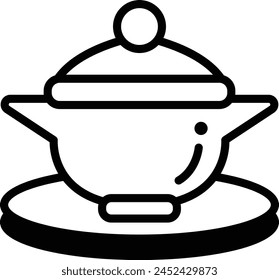 A black and white drawing of a teapot and saucer. The teapot is sitting on a saucer and has a lid on top. Concept of calm and relaxation, as the teapot