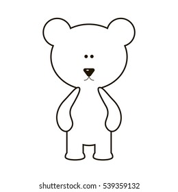 Black and white drawing of teddy bear. Isolated vector illustration on white background.