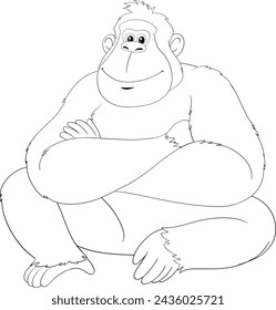 Black and white drawing of a thoughtful gorilla.