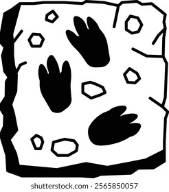 A black and white drawing of three animal feet on a rock. Concept of mystery and intrigue, as the feet are not clearly identifiable as belonging to any particular animal