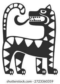 Um desenho preto e branco de um tigre com uma língua longa