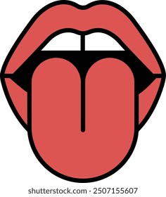 A black and white drawing of a tongue with a black line extending from it. The tongue is drawn in a way that it is sticking out of the mouth