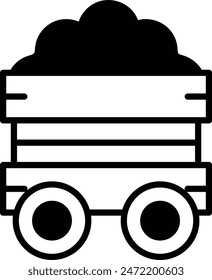 A black and white drawing of a train car with a pile of coal in it. The train car is a simple design with no details, but the coal pile is a large, dark object that dominates the scene