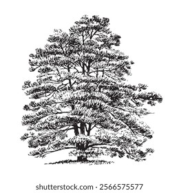 A black and white drawing of a tree with a ladder with a quirky and unique style
