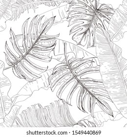 Black White Drawing Tropical Leaves Banana Stock Vector (Royalty Free ...