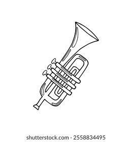 A black and white drawing of a trumpet