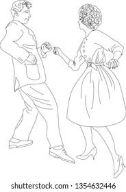black and white drawing of twist a dancing  couple
