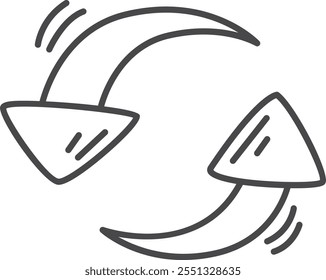 A black and white drawing of two arrows pointing in opposite directions