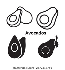 A black and white drawing of two avocados