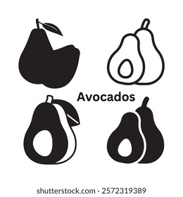 A black and white drawing of two avocados