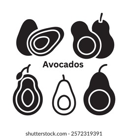 A black and white drawing of two avocados