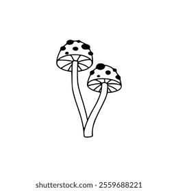 A black and white drawing of two mushrooms