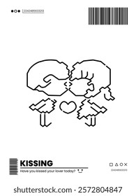 A black and white drawing of two people kissing. The text below the drawing says "Kissing" and asks "Have you kissed your lover today?"