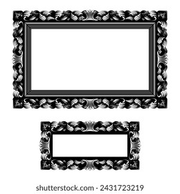 Black and white drawing of two vintage decorative rectangle frame in vintage engraving style isolated on white. Retro concept poster and banner. Vector 
illustration
