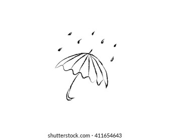 Black and white drawing of an umbrella