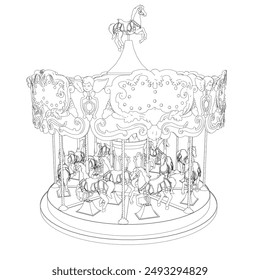 Black and White Drawing vector illustration of a carousel in a white background For assembly Or create teaching material for mothers who do