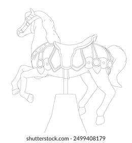 Blanco y negro Dibujo Ilustración vectorial de un caballo de carrusel en un fondo blanco Para el montaje O crear material de enseñanza para las madres que lo hacen