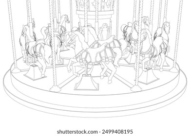 Black and White Drawing vector illustration of a carousel in a white background For assembly Or create teaching material for mothers who do