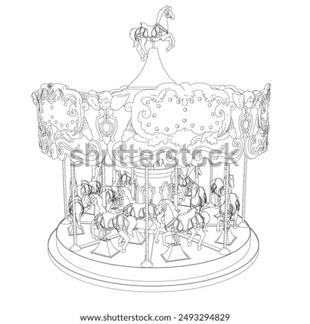 Black and White Drawing vector illustration of a carousel in a white background For assembly Or create teaching material for mothers who do