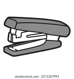 black and white drawing, vector line art, common handheld stapler facing sideways