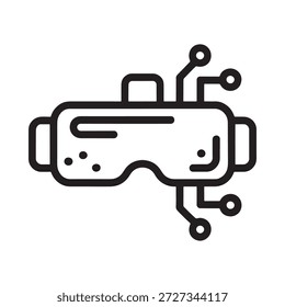 Un dibujo en blanco y negro de un auricular de realidad virtual con placa de circuito