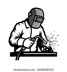 Black and White Drawing Welder With Welding Torch Artistic Industrial Craft Sketch