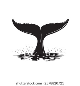 A black and white drawing of a whale tail