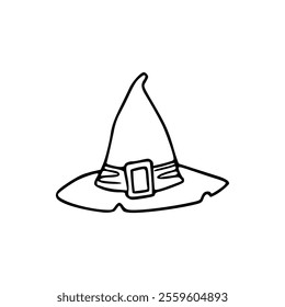 A black and white drawing of a witch hat