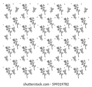 Black and white drawing with wolf berries. Doodle. Flower pattern