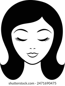 a black and white drawing of a woman with closed eyes