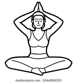 Black and white drawing of a woman in lotus position with eyes closed